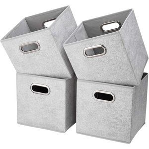 4 Thick Fabric Drawer Foldable Cubes Organizer Container with Dual Metal Handle
